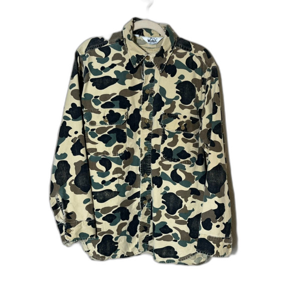 Woolrich Mens Long Sleeve Shirt Heavy Cotton Duck Camo Rugged READ XL Hunting - Picture 2 of 11